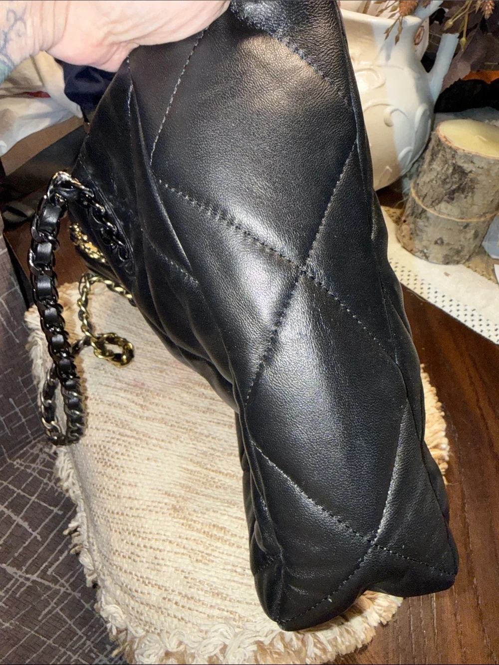 Classic Black Quilted Tote with Dual Chain Handles